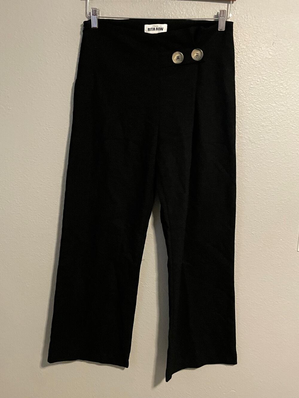 Rita Row Pants Womens Size 36 Black Virgin Wool Knit Button Front Relaxed Leg